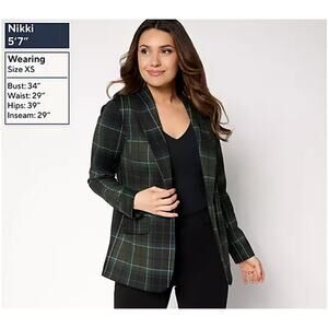 Tailored by Susan Graver Printed Ponte Shawl Collar Blazer Olive/Teal S A654248